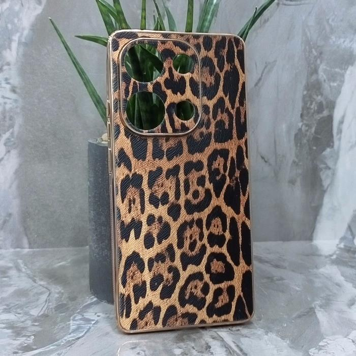 Xiaomi Redmi Note 13 Pro 4G/Note 14s/POCO M6 Pro 4G. Накладка, BST Leather Pattern Gold, текстура леопард, золотая окантовка, коричневый