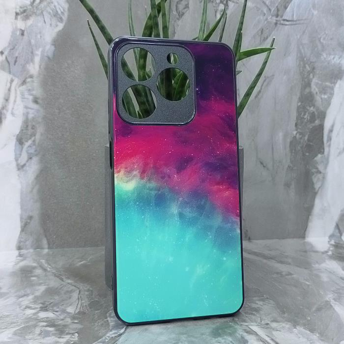 Realme C61/C63. Накладка, силикон + стекло, Космос, черный красный и бирюзовый