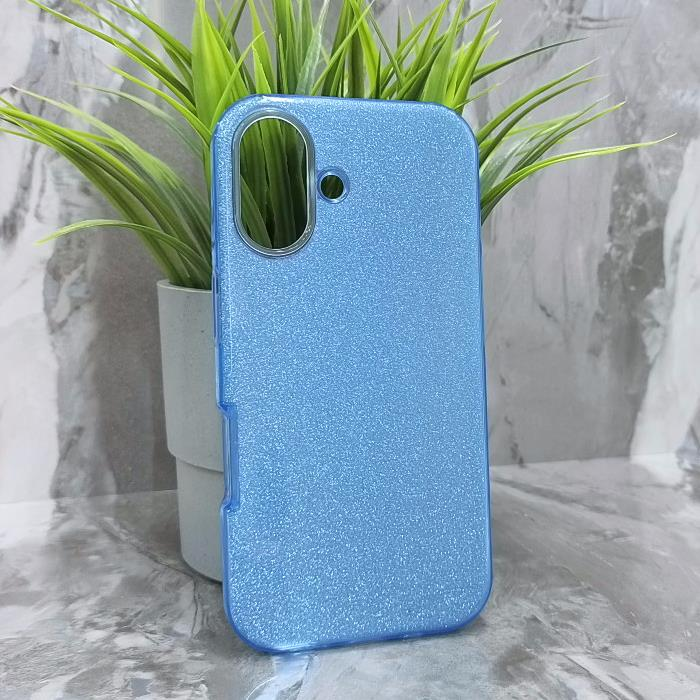 iPhone 16. Накладка, силикон, пластик, блестки, синий