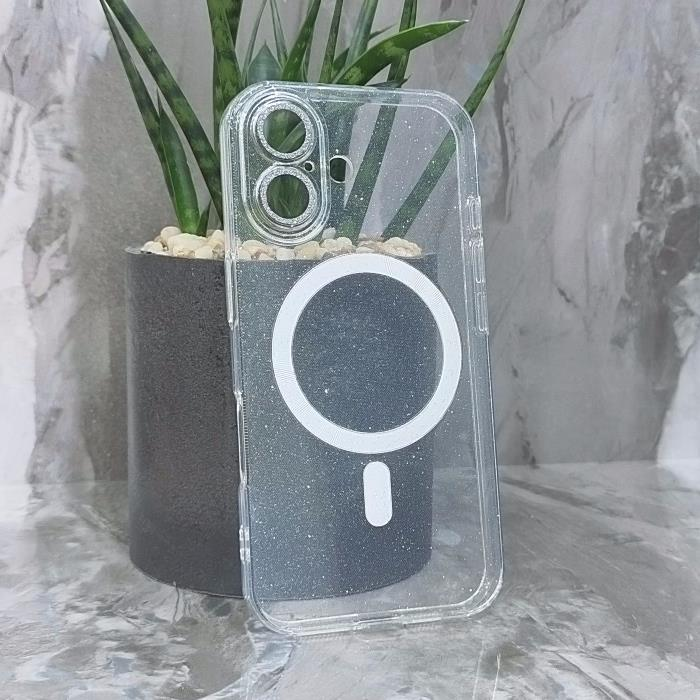 iPhone 16. Накладка, Heavy TPU Camera Mag, блестки, прозрачный