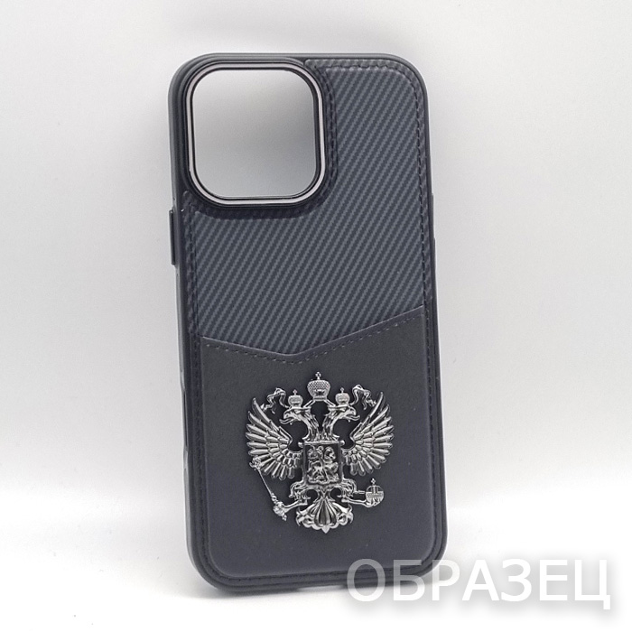iPhone 16 Pro Max. Накладка, пластик, текстура карбон, Герб, черный