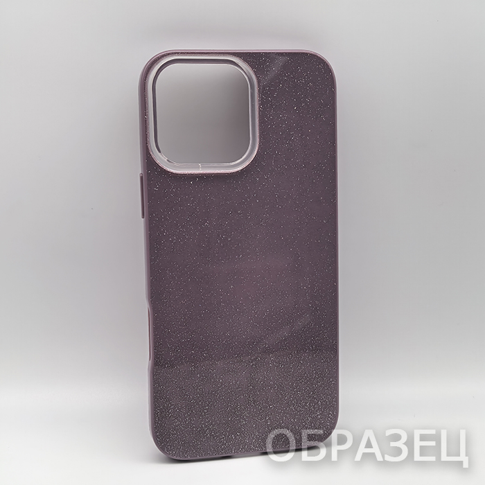 iPhone 16 Pro Max. Накладка, силикон, PC Camera Edge Shine, блестки, фиолетовый
