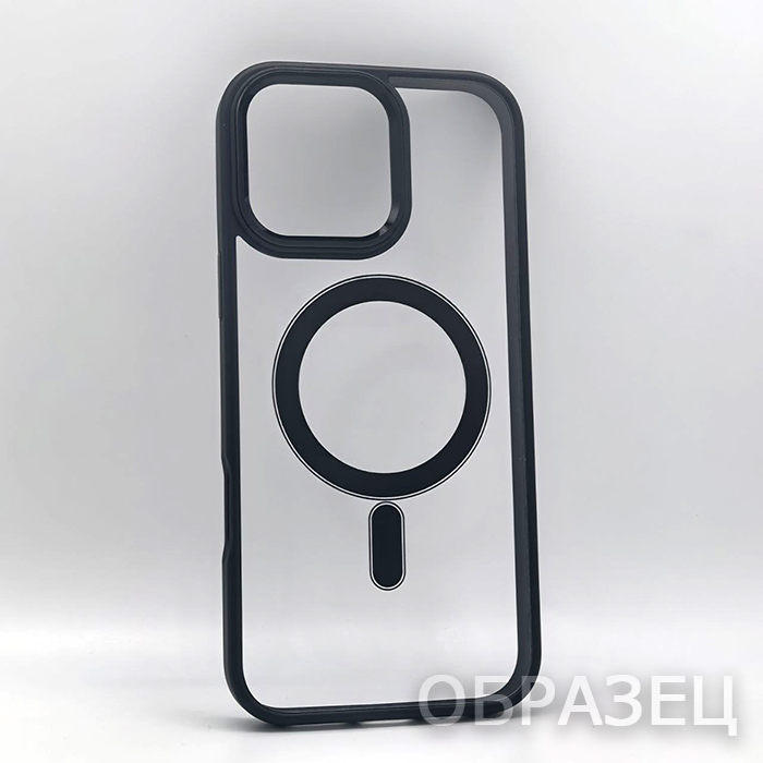 iPhone 16 Pro Max. Накладка, Metal Camera Clear Mag, черный прозрачный