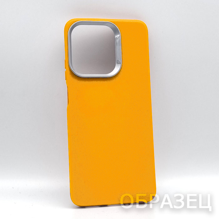 iPhone 16 Pro Max. Накладка, PU Metal Camera Edge, текстура кожи, оранжевый