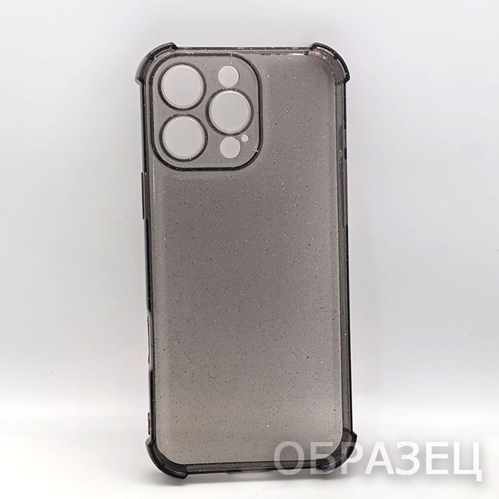 iPhone 16 Pro Max. Накладка, Heavy Armor TPU, блестки, темный прозрачный