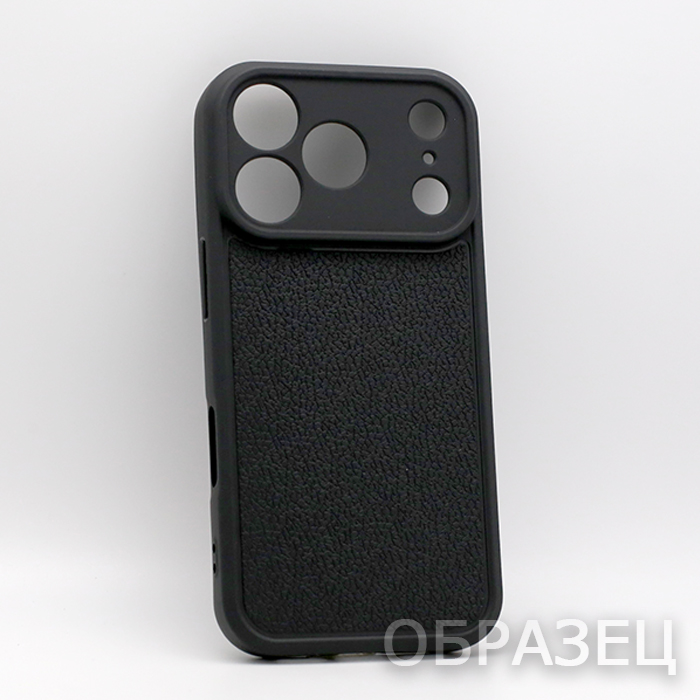 iPhone 16 Pro Max. Накладка, Simple PU Leather Camera, текстура кожи, черный