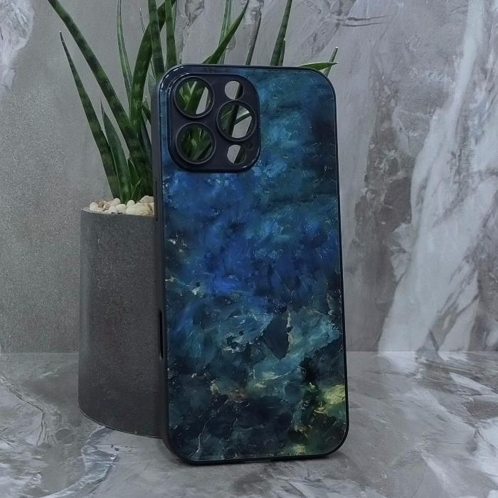 iPhone 16 Pro Max. Накладка, силикон + стекло, Изумрудный Мрамор