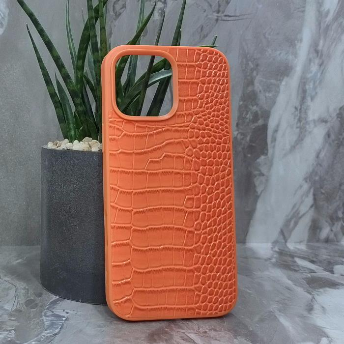 iPhone 16 Pro Max. Накладка, Classic Glossy Leather, оранжевый