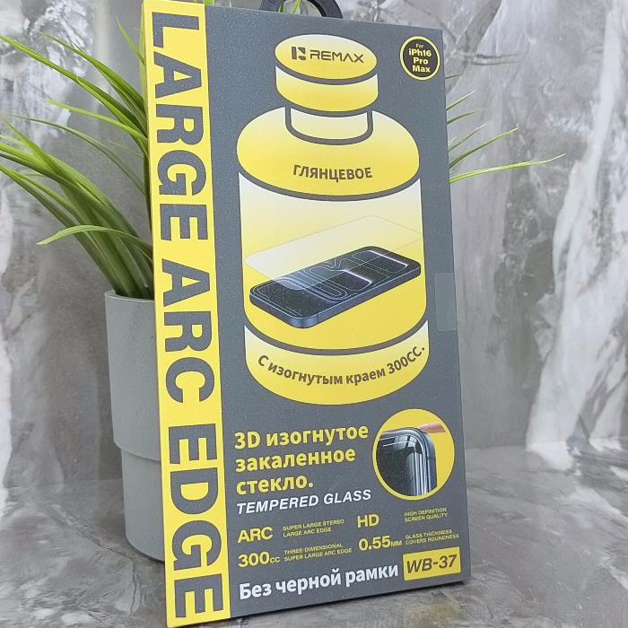 Стекло защитное для iPhone 16 Pro Max, Remax, без рамки, 3D изогнутое, прозрачное