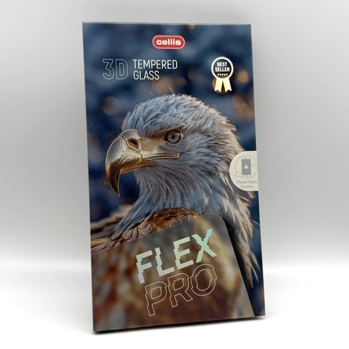 Стекло защитное для iPhone 16 Pro, Cellis Flex Pro, противоударное, черная рамка, Full Glue