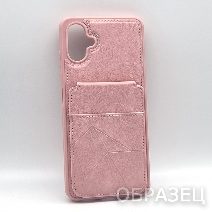 Samsung A06. Накладка, PU Leather Card, визитница-подставка, розовый