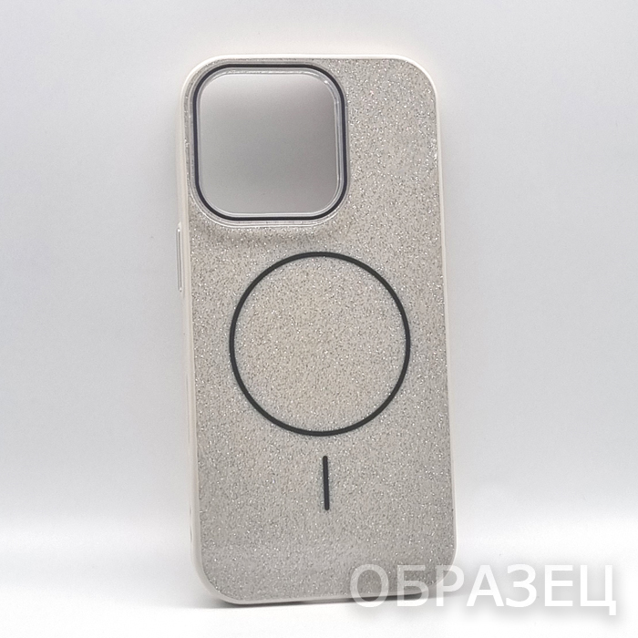 iPhone 16 Pro. Накладка, PC Slim Mag Shine, блестки, бежевый