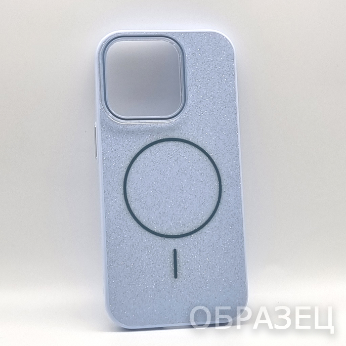 iPhone 16 Pro. Накладка, PC Slim Mag Shine, блестки, голубой