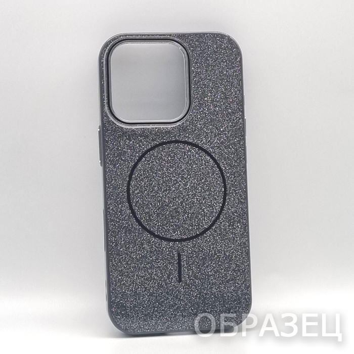 iPhone 16 Pro. Накладка, PC Slim Mag Shine, блестки, черный