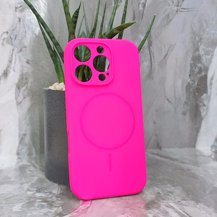 iPhone 16 Pro. Накладка, Silicone Slim Mag, ярко-розовый