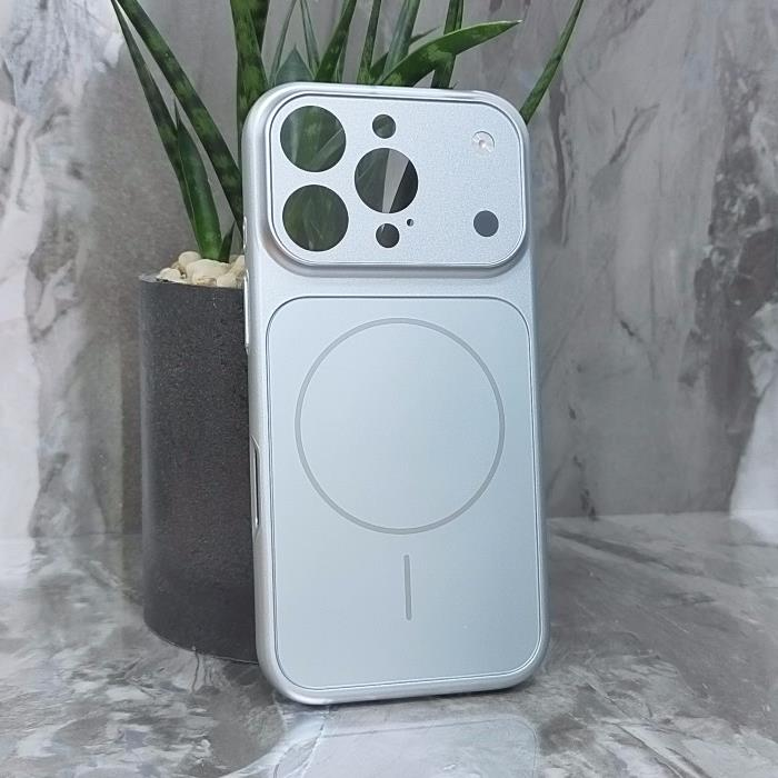 iPhone 16 Pro. Накладка, PC Imitation Matte Camera Glass Mag, серебристый