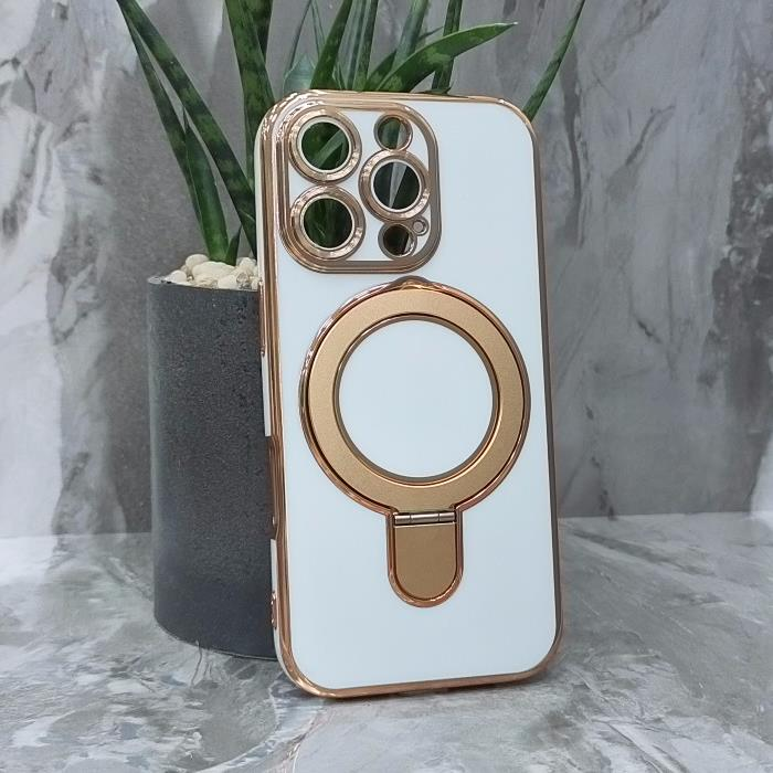 iPhone 16 Pro. Накладка, Yugoif Camera Big Ring, белый и золотой