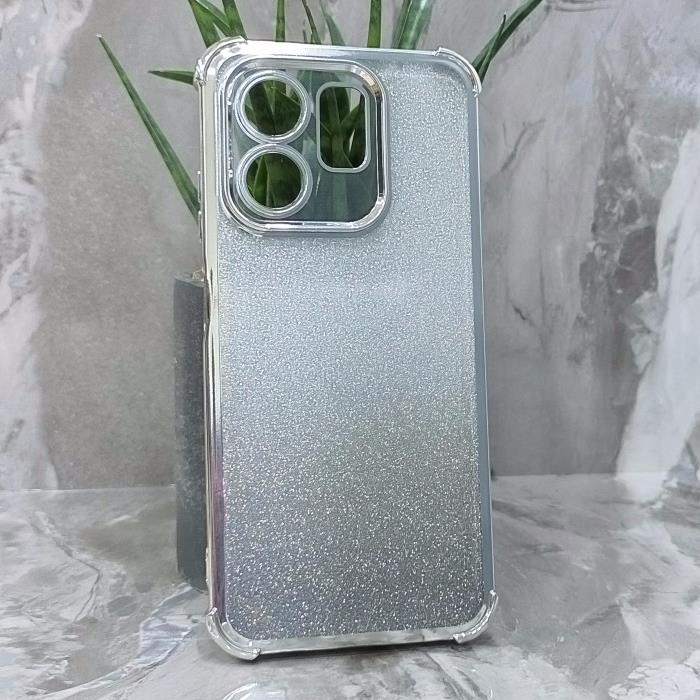 Infinix Smart 9/HOT 50i. Накладка, Heavy Armor TPU, вкладка с блестками, серебристые края