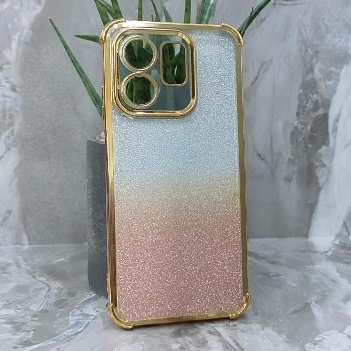 Infinix Smart 9/HOT 50i. Накладка, Heavy Armor TPU, вкладка с блестками, золотистые края
