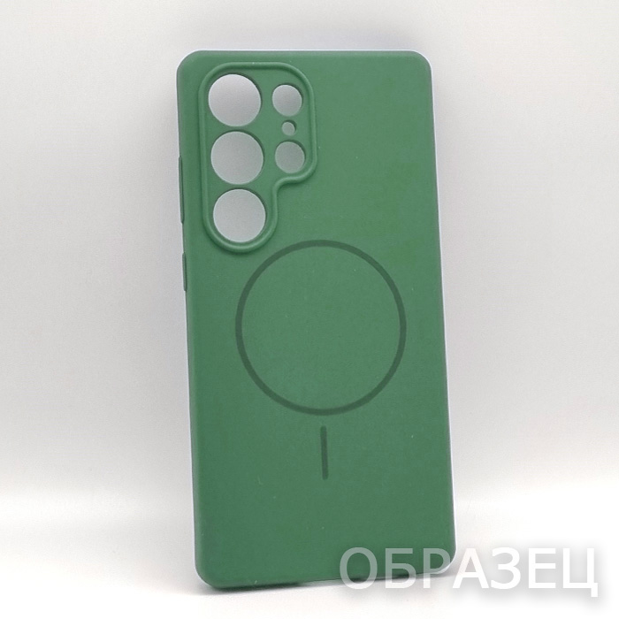 Samsung S25 Ultra. Накладка, Silicone Cover Camera Mag, темно-зеленый