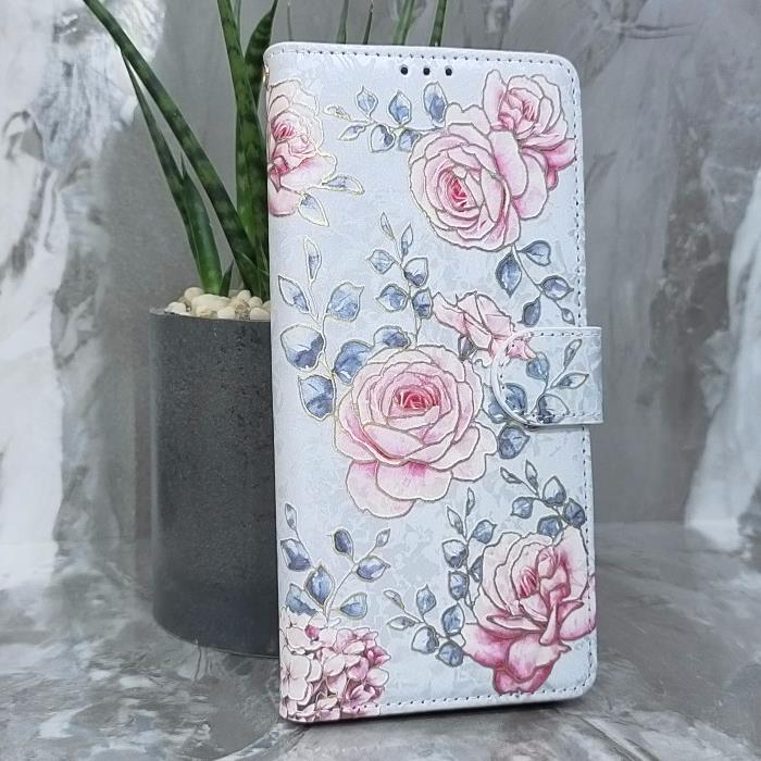 Samsung S25 Ultra. Книжка, Розы, золотой контур, серая