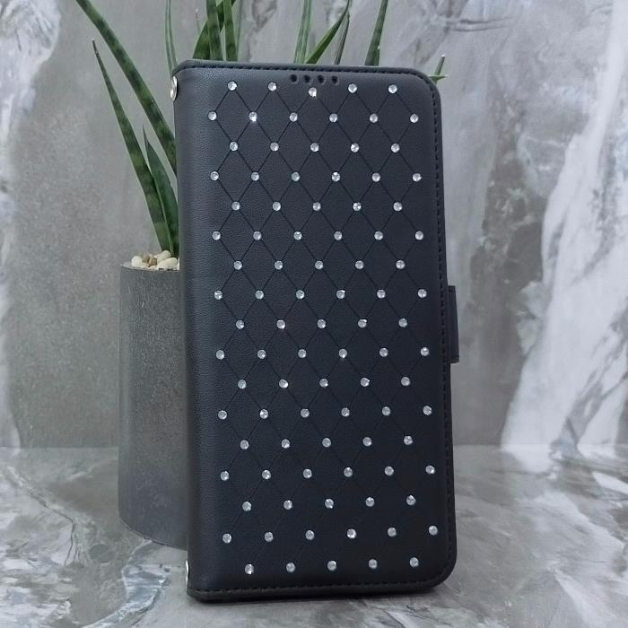 Samsung S25 Ultra. Книжка, Many Diamonds, магнит сбоку, черный