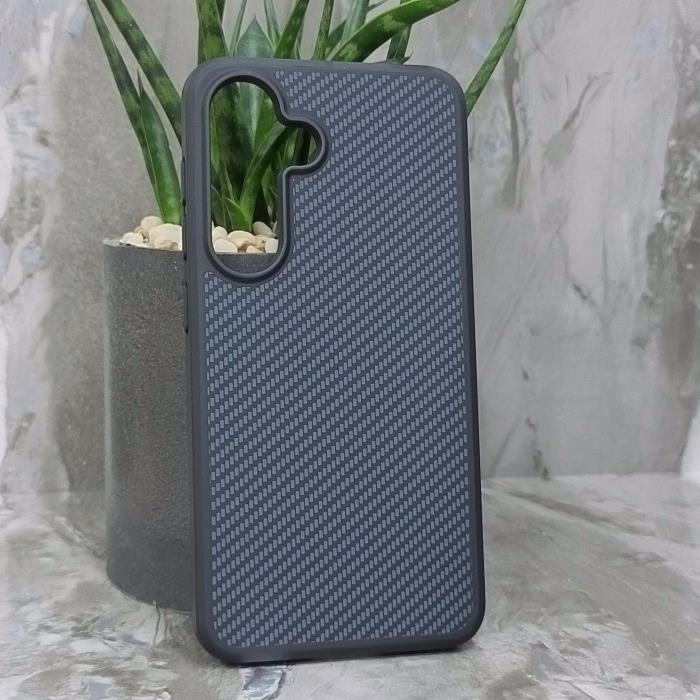 Samsung S25. Накладка, Carbon TPU, текстура карбон, плотный силикон, черный