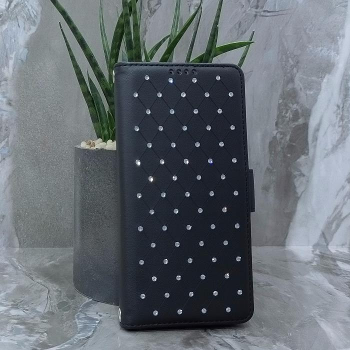 Samsung S25. Книжка, Many Diamonds, магнит сбоку, черный