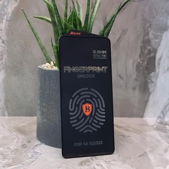 Стекло защитное для Samsung S22/S23, FINGERPRINT, черная рамка, Full Glue, 0.18 