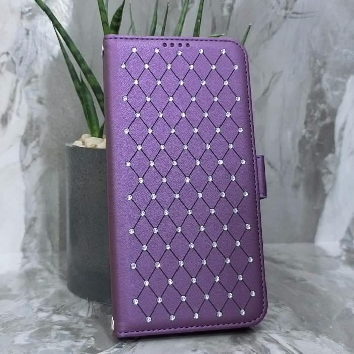 Samsung A36 5G/A37 5G/A56. Книжка, Many Diamonds, магнит сбоку, фиолетовый