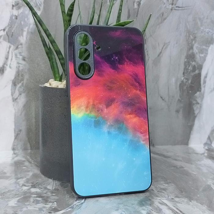 Samsung A36 5G/A37 5G/A56. Накладка, силикон + стекло, Космос, черный красный и бирюзовый