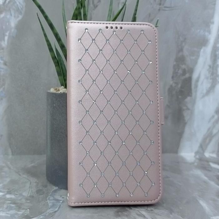 Samsung A36 5G/A37 5G/A56. Книжка, Many Diamonds, магнит сбоку, розовое золото