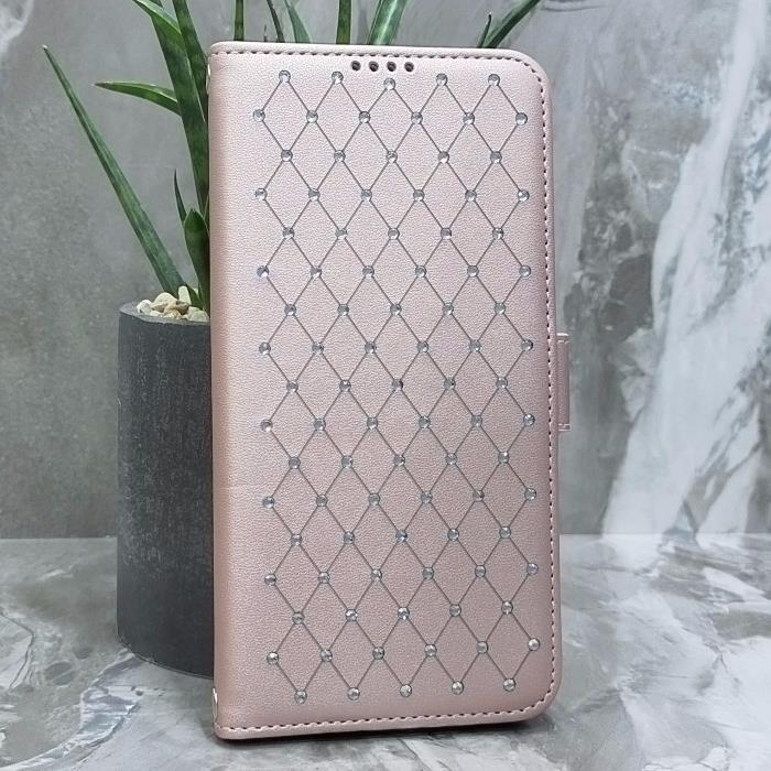 Samsung A26. Книжка, Many Diamonds, магнит сбоку, розовое золото