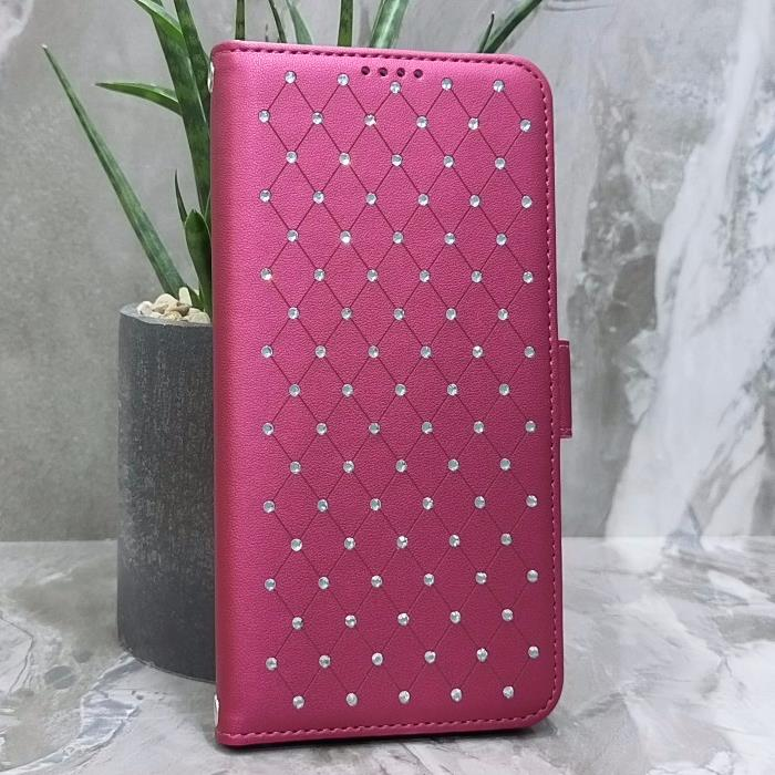 Samsung A26. Книжка, Many Diamonds, магнит сбоку, бордовый
