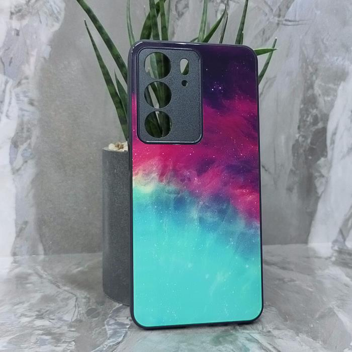 Realme C75. Накладка, силикон + стекло, Космос, черный красный и бирюзовый