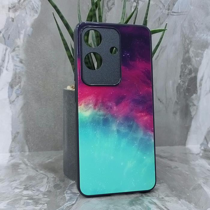 Realme Note 60/60X. Накладка, силикон + стекло, Космос, черный красный и бирюзовый