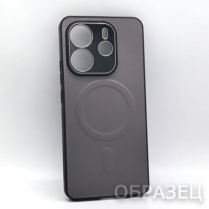 Xiaomi Redmi Note 14 4G. Накладка, PU Leather Metal Camera Mag, серый