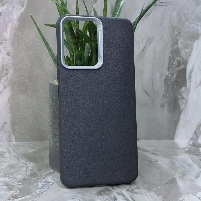 Tecno Spark Go 2/POP 10. Накладка, PU Metal Camera Edge, текстура кожи, черный