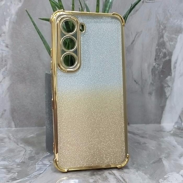 Infinix HOT 60/60i. Накладка, Heavy Armor TPU, вкладка с блестками, золотистые края