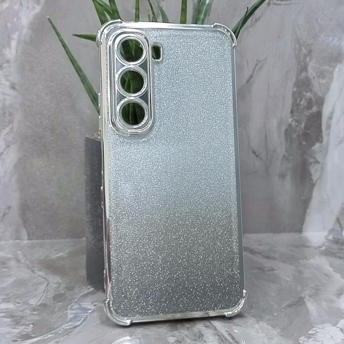 Infinix HOT 60/60i. Накладка, Heavy Armor TPU, вкладка с блестками, серебристые края