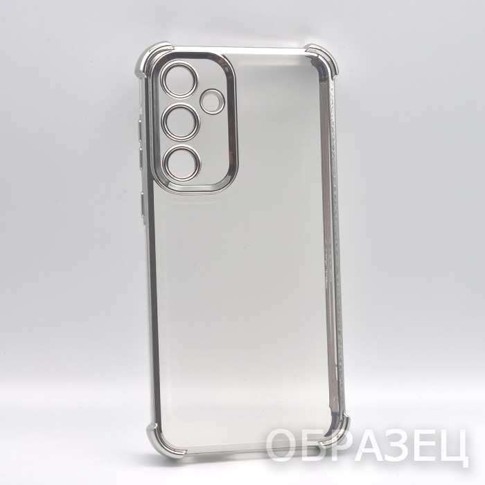 Samsung S25 FE. Накладка, Heavy Armor TPU, серебристые края, прозрачный
