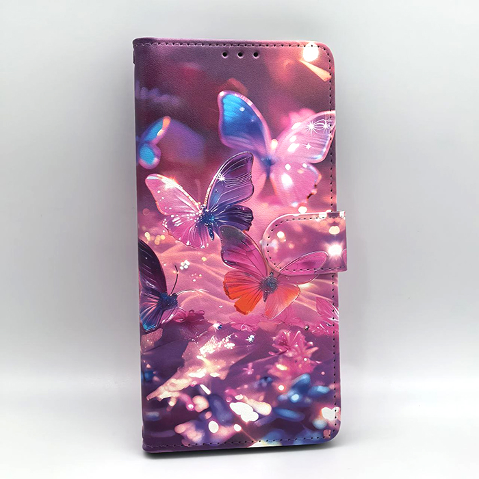 Samsung S25 FE. Книжка, UV Print, Бабочки, розово-фиолетовый