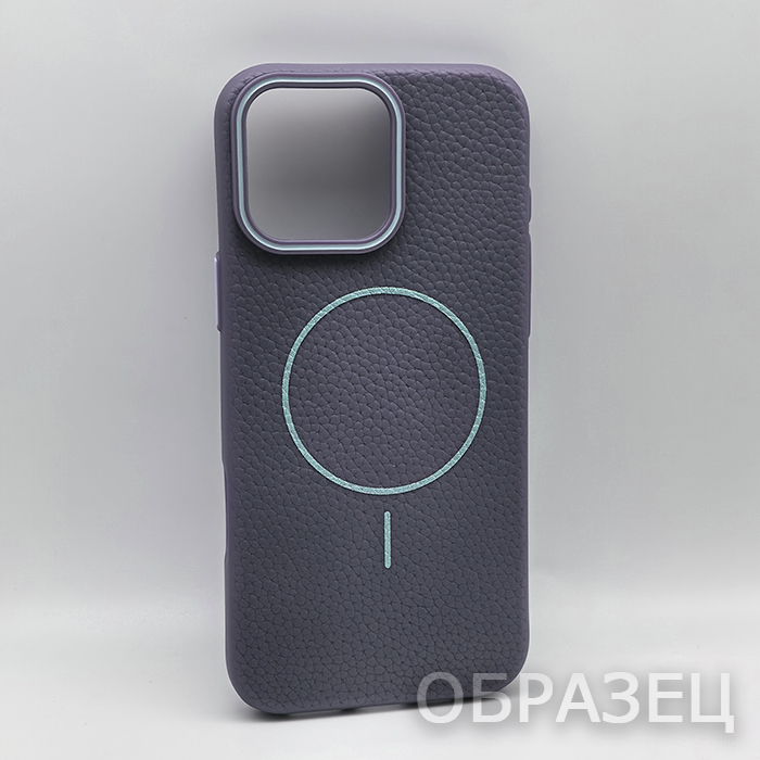 iPhone 17 Pro Max. Накладка, Simple Leather Slim Mag, текстура кожи, черный