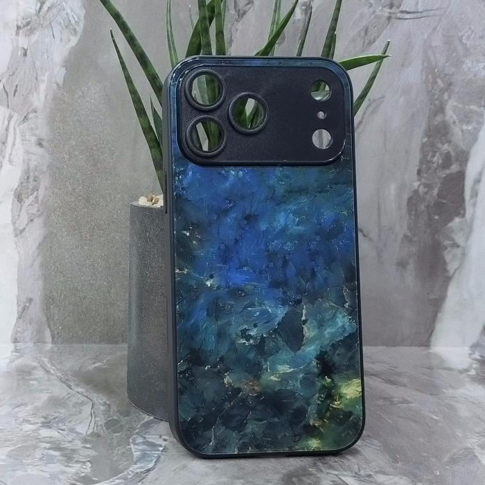 iPhone 17 Pro Max. Накладка, силикон + стекло, Изумрудный Мрамор