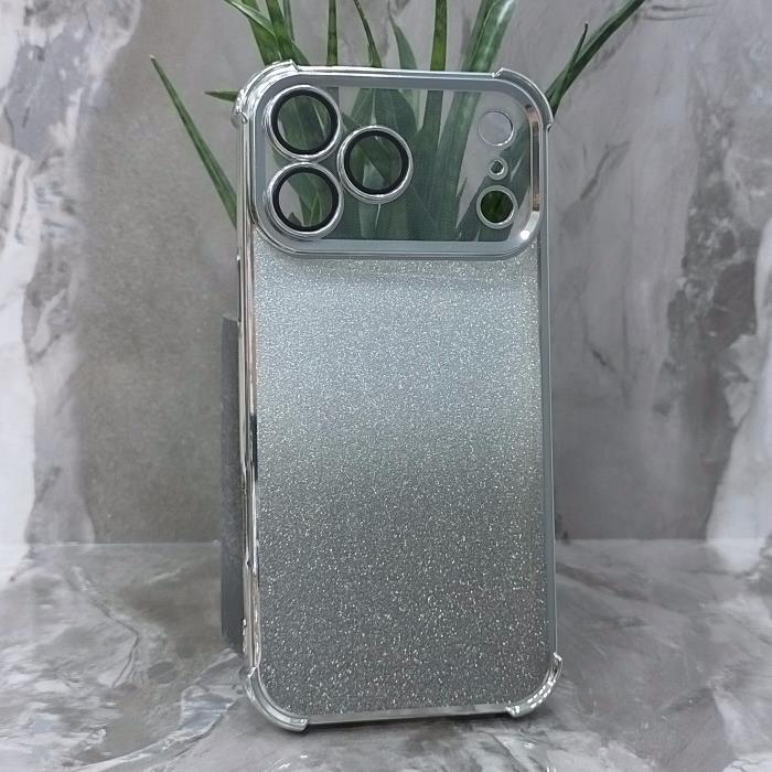 iPhone 17 Pro Max. Накладка, Heavy Armor TPU, вкладка с блестками, серебристые края