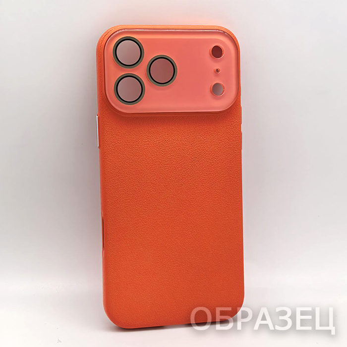 iPhone 17 Pro. Накладка, PC Leather Camera Glass, оранжевый