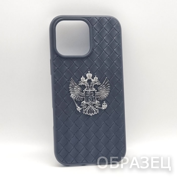 iPhone 17 Pro. Накладка, Plexus Leather, Герб, черный