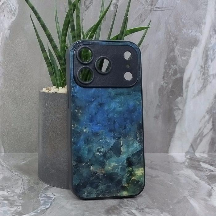 iPhone 17 Pro. Накладка, силикон + стекло, Изумрудный Мрамор