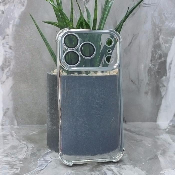 iPhone 17 Pro. Накладка, Heavy Armor TPU, серебристые края, прозрачный
