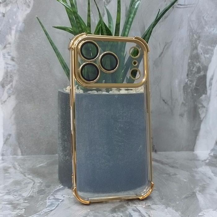iPhone 17 Pro. Накладка, Heavy Armor TPU, золотистые края, прозрачный